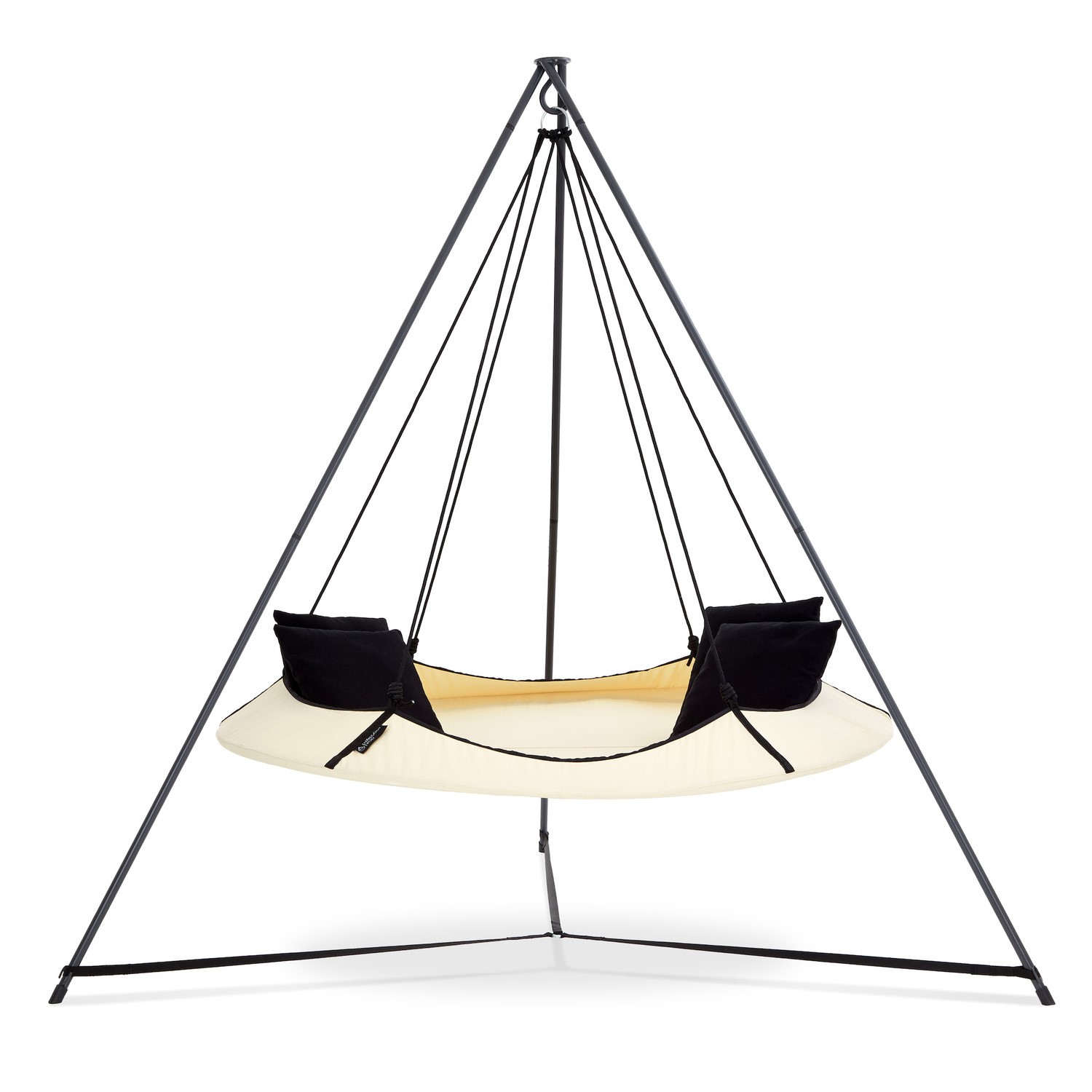 Read more about Hangout pod cream & black circular hammock bed with stand